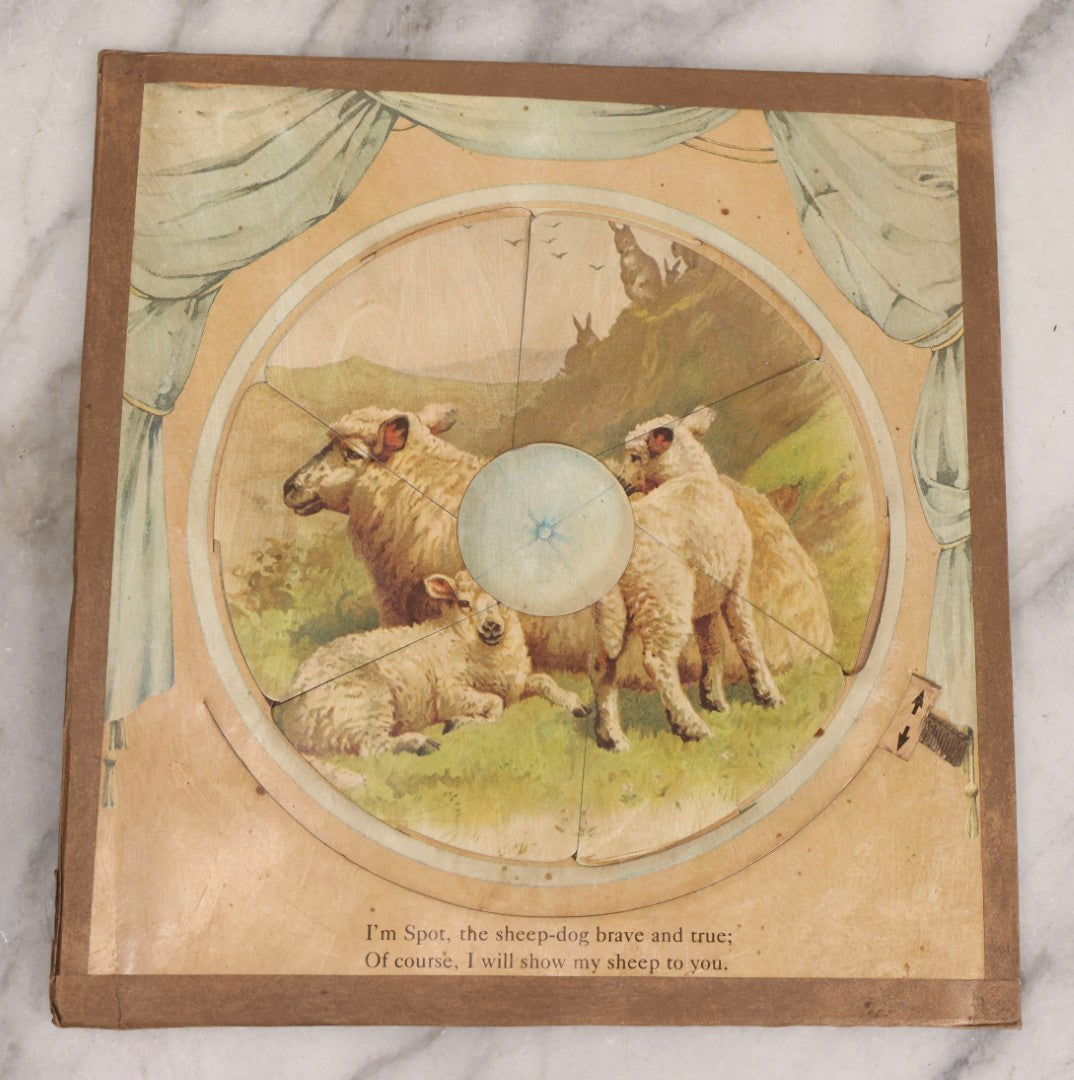 Lot 190 - Pair Of Antique Revolving Chromolithograph Pages From “Surprising Pictures For Little Folk” By Ernest Nister, Sheep Dog Pastoral Scene And Children At Play, Circa 1890s