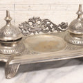 Lot 191 - Antique Double Inkwell And Pen Stand With Ornate Floral Scroll Decoration, Missing One Metal Cup, 11-3/4" L