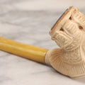 Lot 192 - Vintage Carved Meerschaum Pipe With Elaborate Figural Bowl Depicting Woman In Turban And Yellow Amber Stem, 6" L