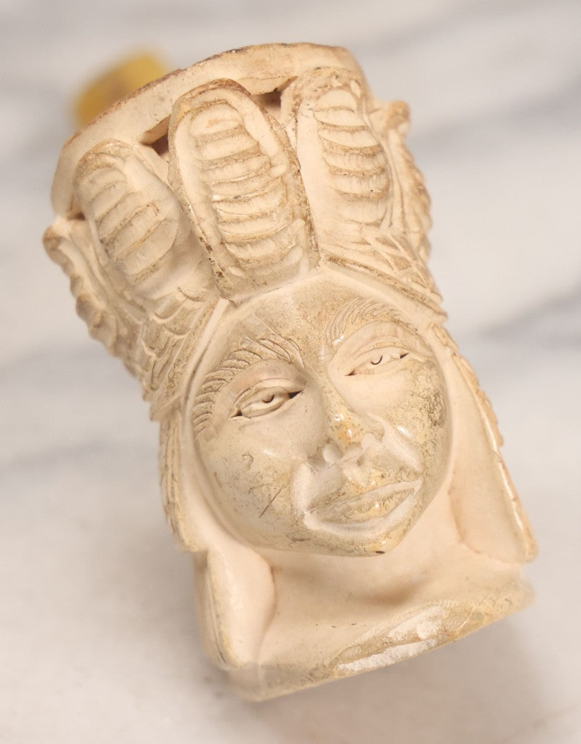 Lot 192 - Vintage Carved Meerschaum Pipe With Elaborate Figural Bowl Depicting Woman In Turban And Yellow Amber Stem