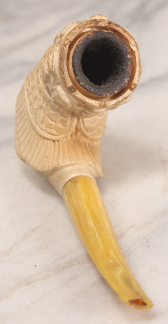 Lot 192 - Vintage Carved Meerschaum Pipe With Elaborate Figural Bowl Depicting Woman In Turban And Yellow Amber Stem
