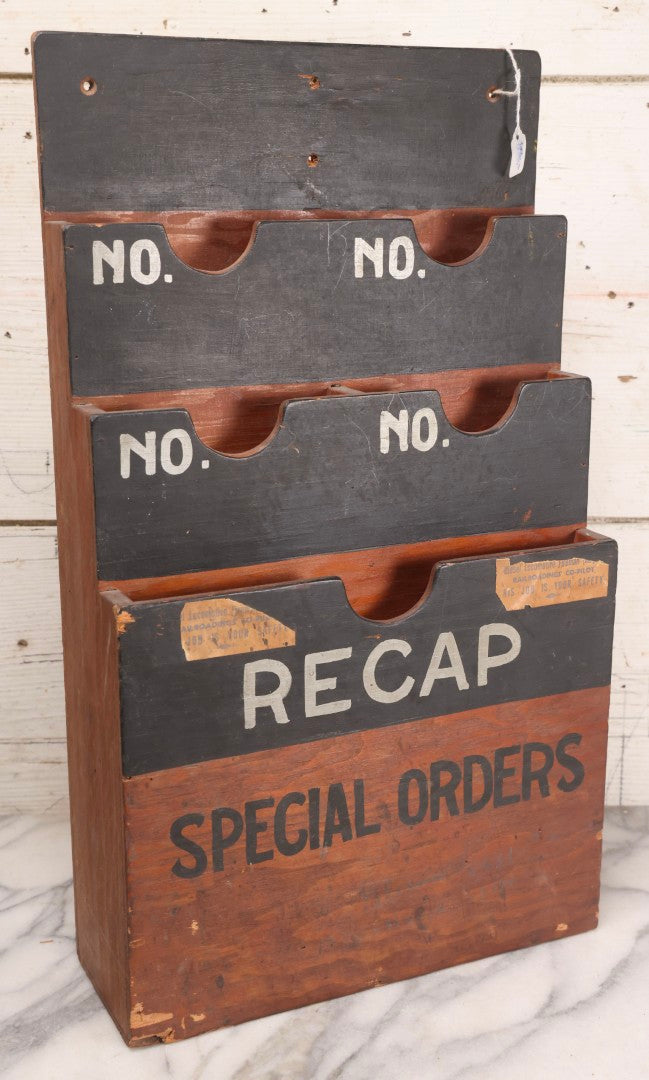 Lot 194 - Antique Railroad Wall-Mounted Document And Order Holder With Hand-Painted Lettering “Recap / Special Orders,” Reported Erie Railroad Station Use, Washingtonville, New York