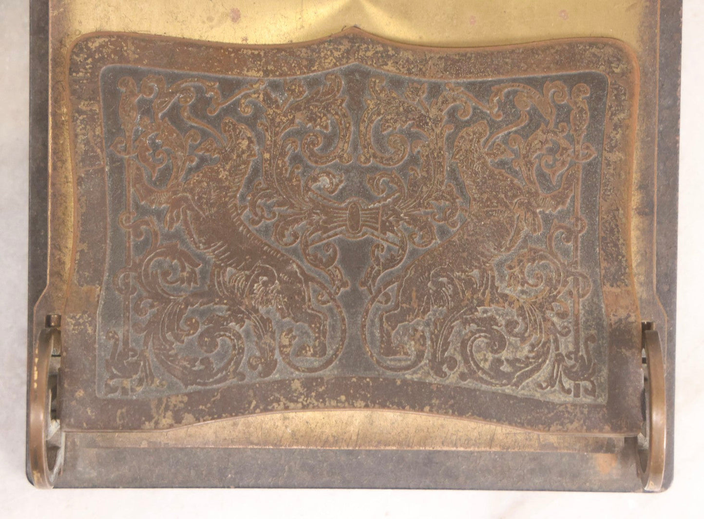 Lot 196 - Antique “Executives” 3-In-1 Desk Calendar Pad Holder With Ornate Brass And Metal Stand, Patented And Manufactured By B. E. Lawrence & Co., Chicago