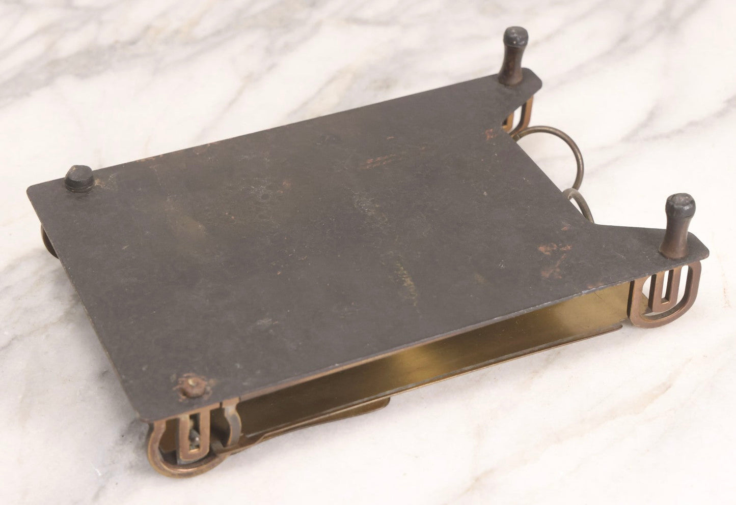 Lot 196 - Antique “Executives” 3-In-1 Desk Calendar Pad Holder With Ornate Brass And Metal Stand, Patented And Manufactured By B. E. Lawrence & Co., Chicago