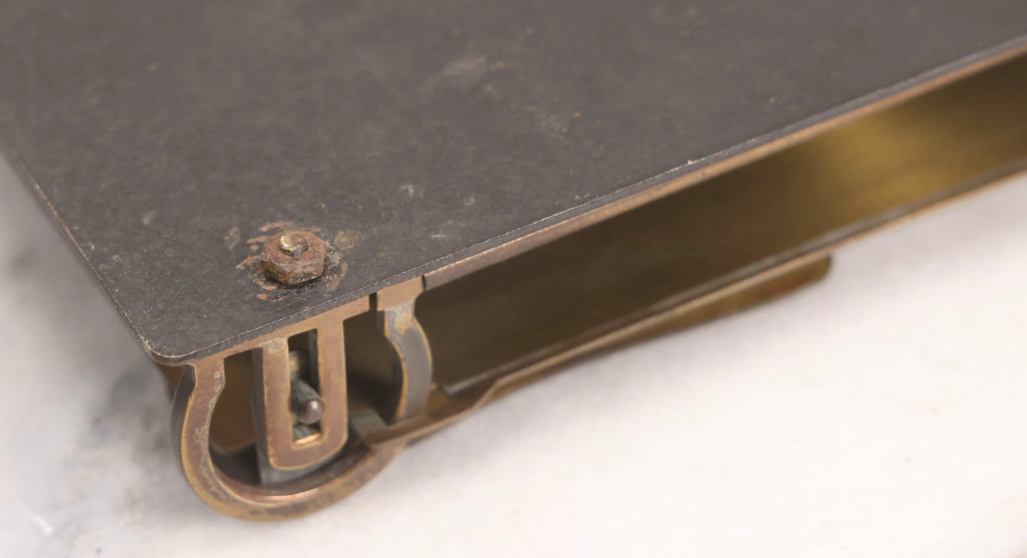 Lot 196 - Antique “Executives” 3-In-1 Desk Calendar Pad Holder With Ornate Brass And Metal Stand, Patented And Manufactured By B. E. Lawrence & Co., Chicago