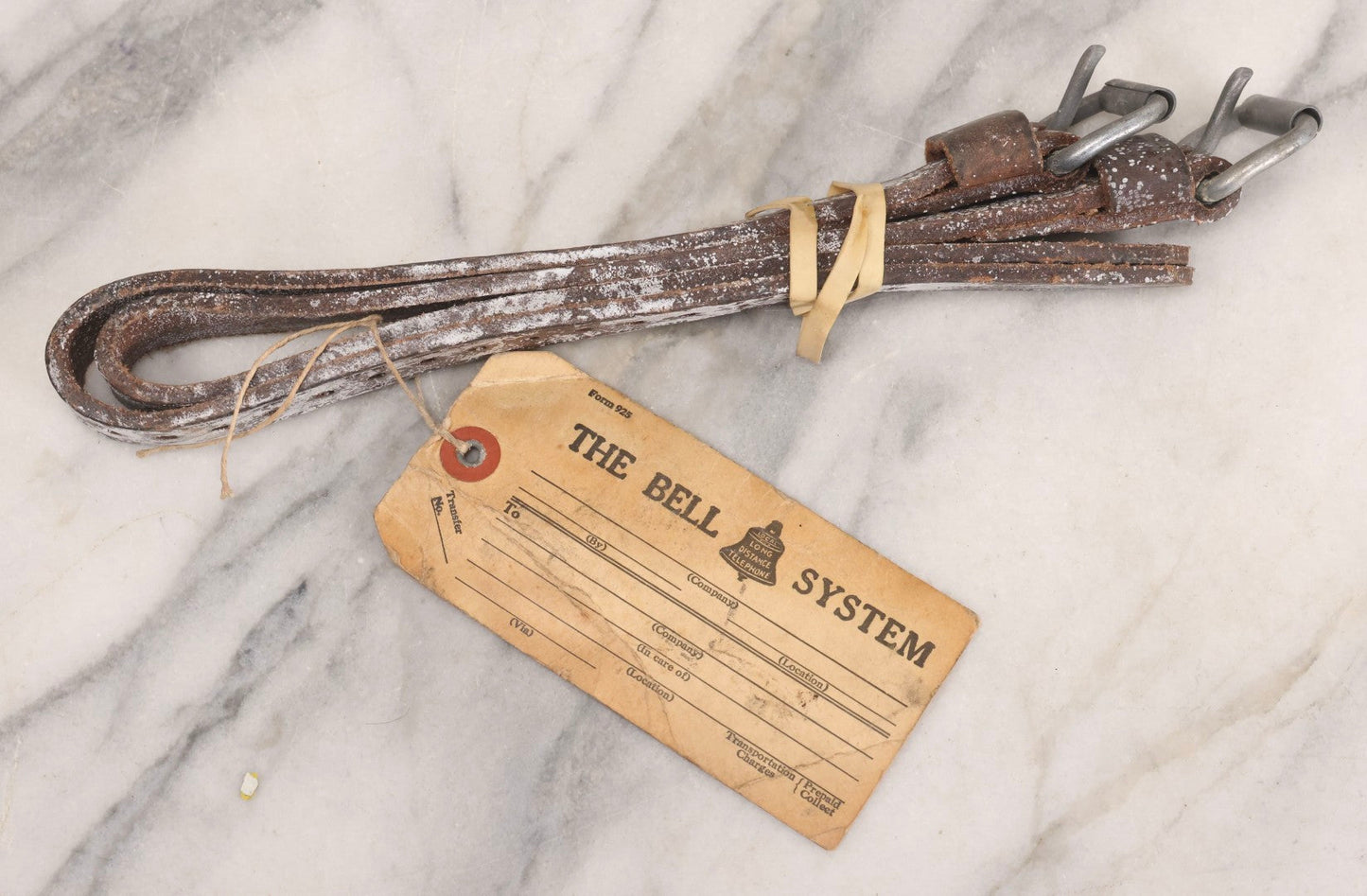 Lot 198 - Vintage Bell System Lineman's Leather Safety Belt Pole Strap, Attributed To Don Grandstaff