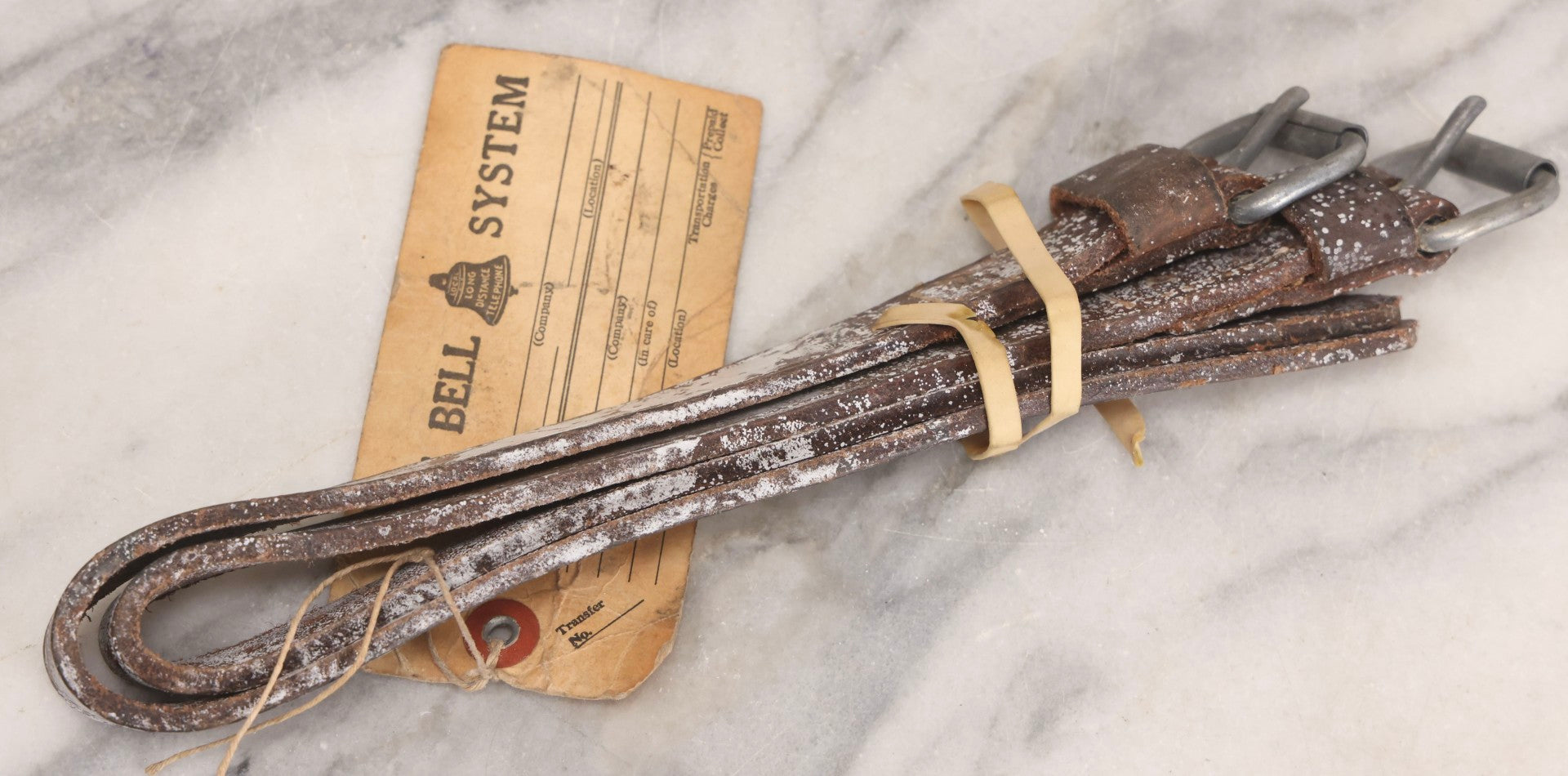 Lot 198 - Vintage Bell System Lineman's Leather Safety Belt Pole Strap, Attributed To Don Grandstaff