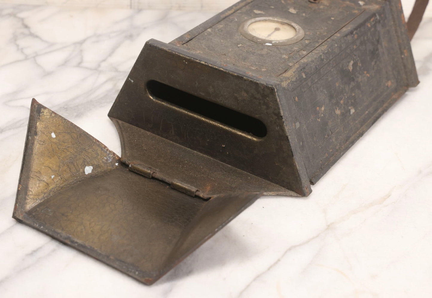 Lot 199 - Antique "Tudor Mailtainer" Metal Mailbox With Thermometer, Manufactured By P.N. Co., Fulton, Illinois, Early 20th Century