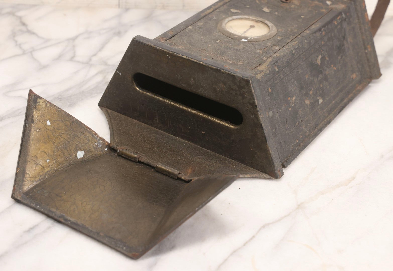 Lot 199 - Antique "Tudor Mailtainer" Metal Mailbox With Thermometer, Manufactured By P.N. Co., Fulton, Illinois, Early 20th Century