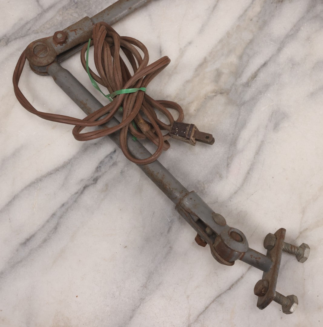 Lot 200 - Vintage Adjustable Bench Mount Industrial Work Lamp With Articulating Arm And Bolt On Base, Working Condition
