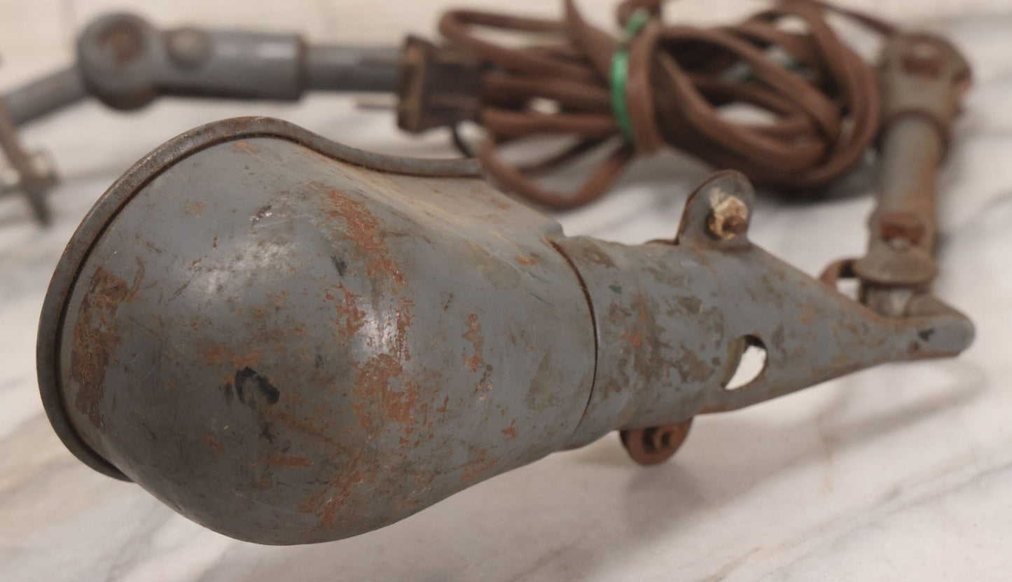 Lot 200 - Vintage Adjustable Bench Mount Industrial Work Lamp With Articulating Arm And Bolt On Base, Working Condition