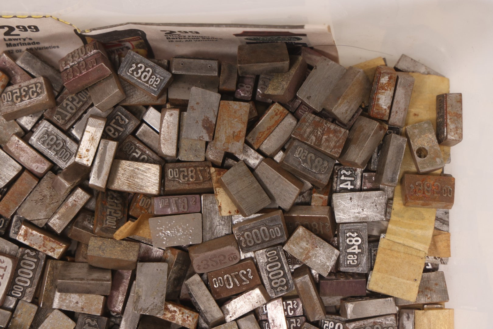 Lot 202 - Grouping Of 200+ Vintage Letterpress Metal Pricing Print Blocks Ranging From Under $1 To Over $1000, Collection As Found