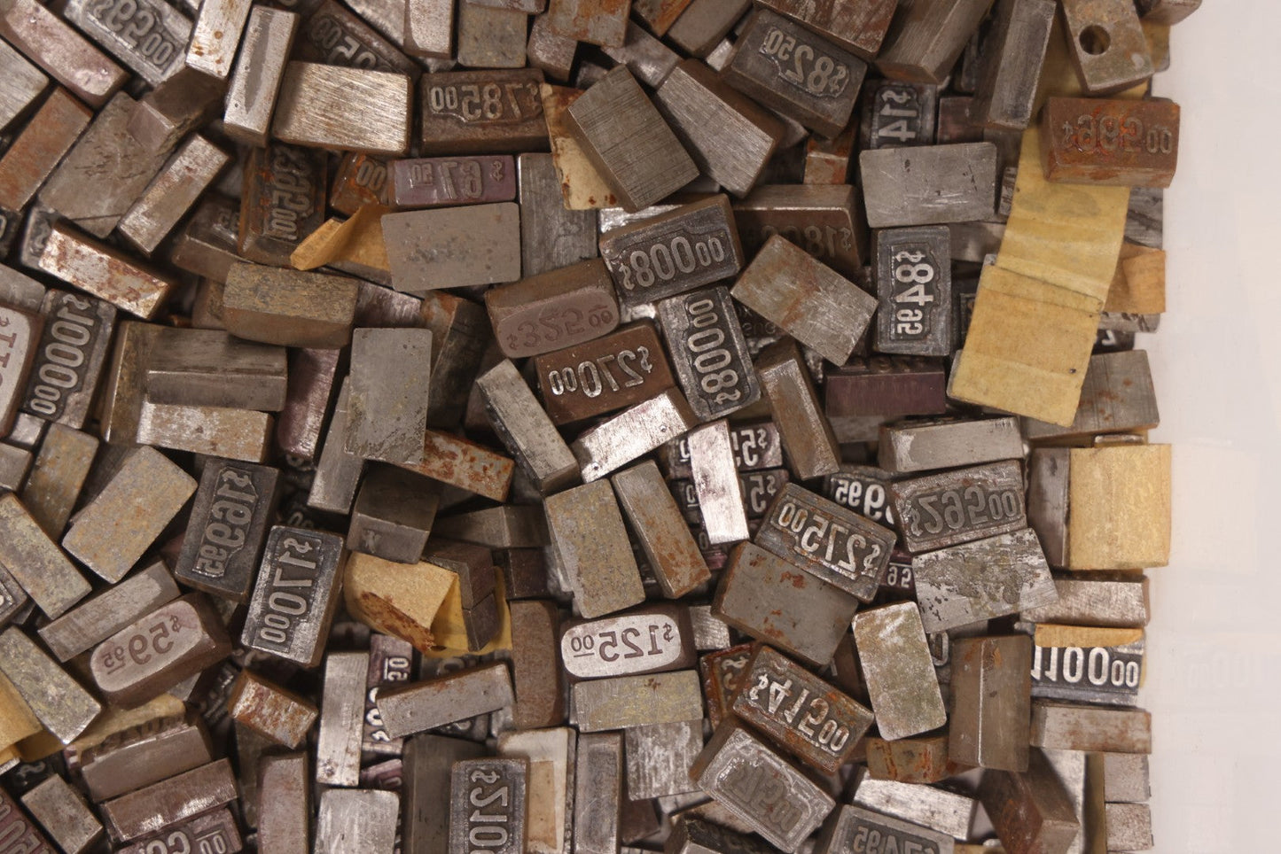 Lot 202 - Grouping Of 200+ Vintage Letterpress Metal Pricing Print Blocks Ranging From Under $1 To Over $1000, Collection As Found