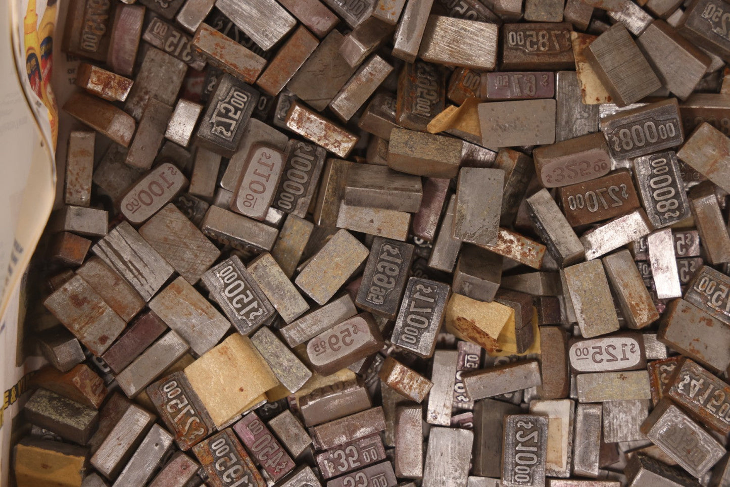 Lot 202 - Grouping Of 200+ Vintage Letterpress Metal Pricing Print Blocks Ranging From Under $1 To Over $1000, Collection As Found
