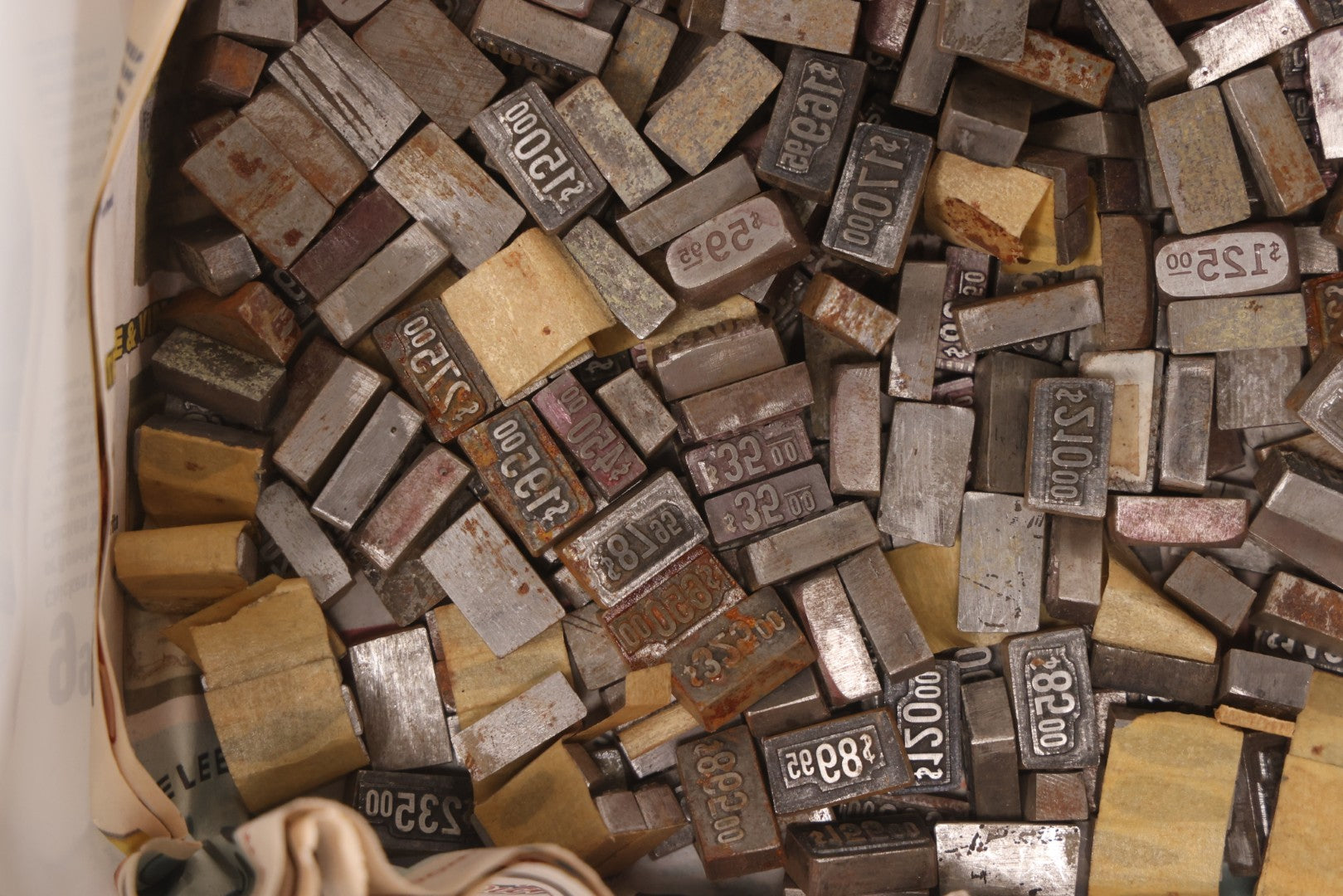 Lot 202 - Grouping Of 200+ Vintage Letterpress Metal Pricing Print Blocks Ranging From Under $1 To Over $1000, Collection As Found