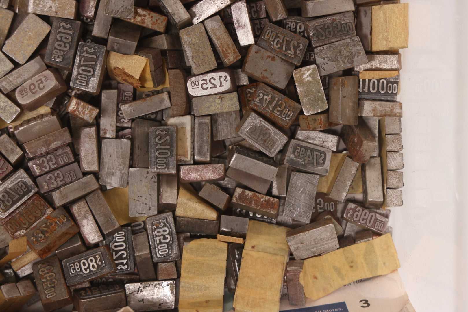 Lot 202 - Grouping Of 200+ Vintage Letterpress Metal Pricing Print Blocks Ranging From Under $1 To Over $1000, Collection As Found