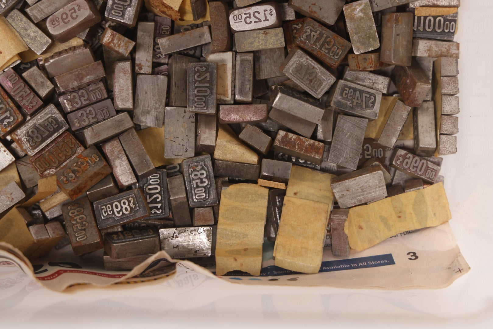 Lot 202 - Grouping Of 200+ Vintage Letterpress Metal Pricing Print Blocks Ranging From Under $1 To Over $1000, Collection As Found