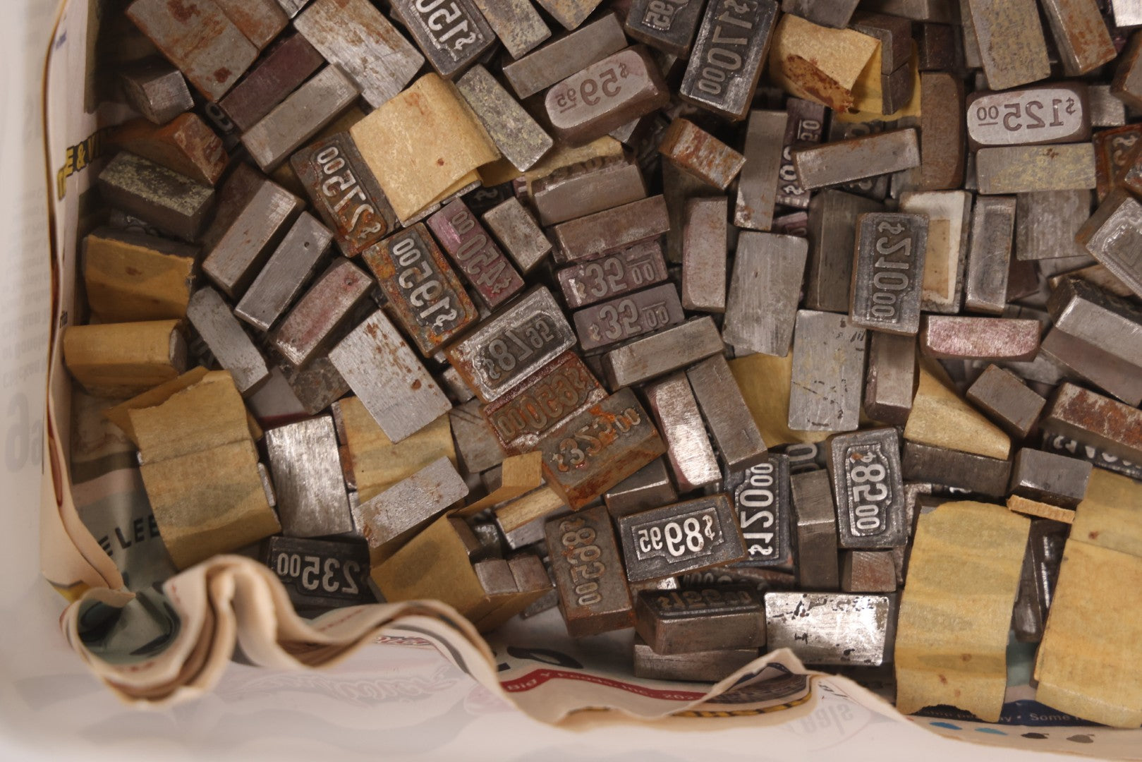 Lot 202 - Grouping Of 200+ Vintage Letterpress Metal Pricing Print Blocks Ranging From Under $1 To Over $1000, Collection As Found