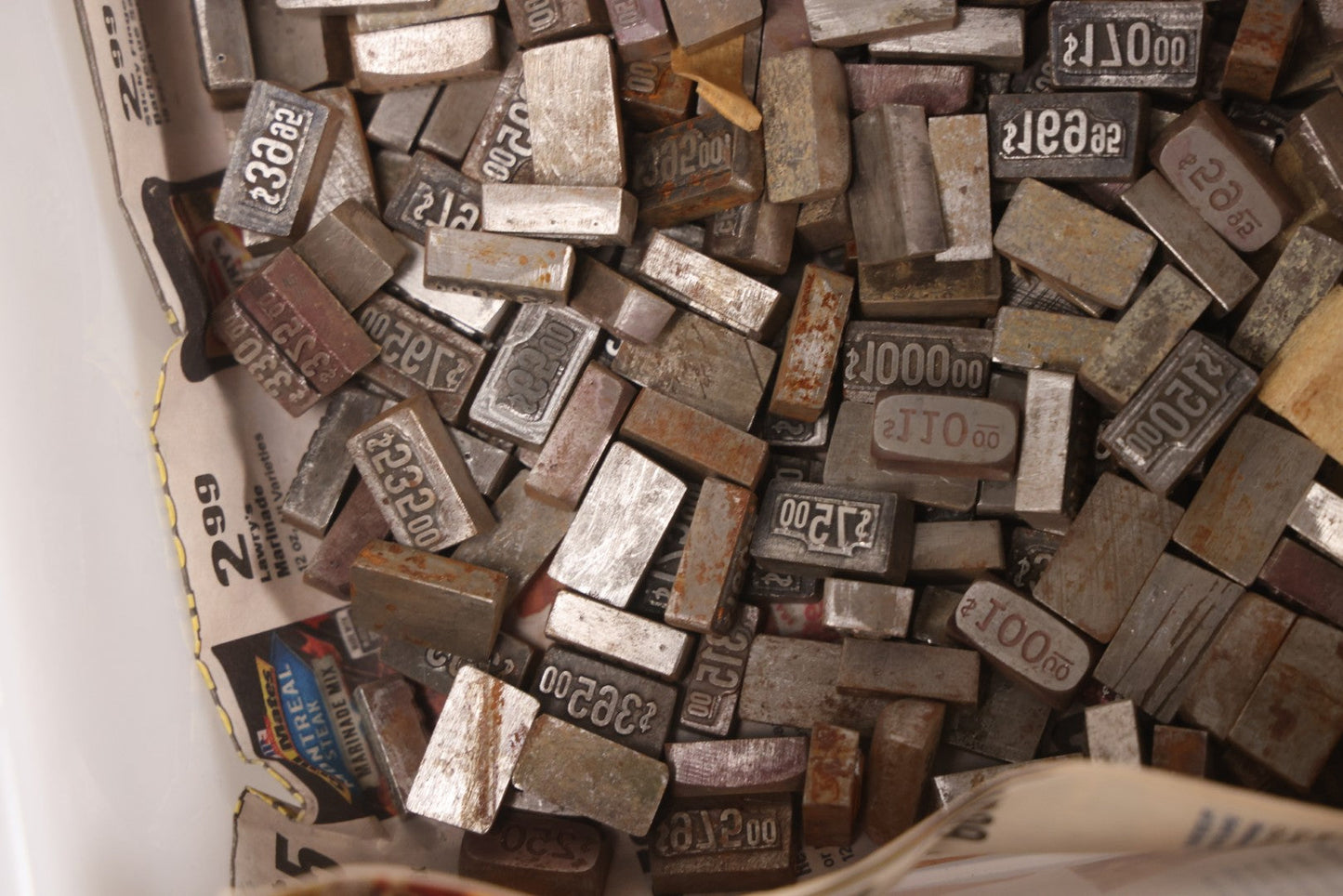 Lot 202 - Grouping Of 200+ Vintage Letterpress Metal Pricing Print Blocks Ranging From Under $1 To Over $1000, Collection As Found