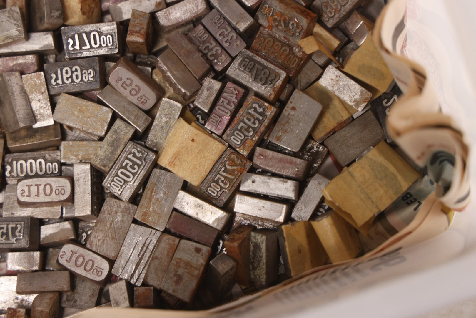 Lot 202 - Grouping Of 200+ Vintage Letterpress Metal Pricing Print Blocks Ranging From Under $1 To Over $1000, Collection As Found