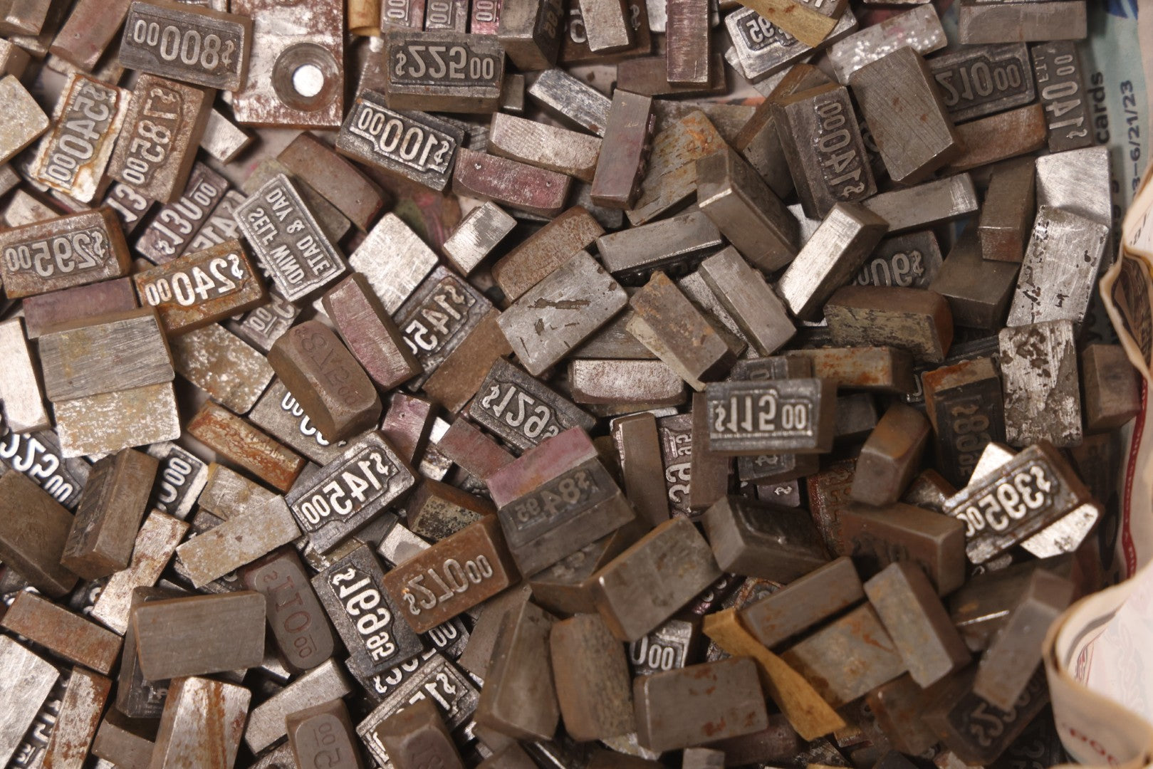 Lot 202 - Grouping Of 200+ Vintage Letterpress Metal Pricing Print Blocks Ranging From Under $1 To Over $1000, Collection As Found