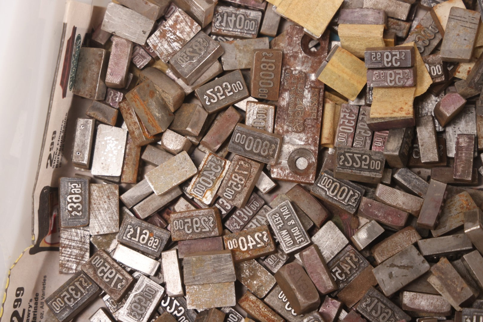 Lot 202 - Grouping Of 200+ Vintage Letterpress Metal Pricing Print Blocks Ranging From Under $1 To Over $1000, Collection As Found