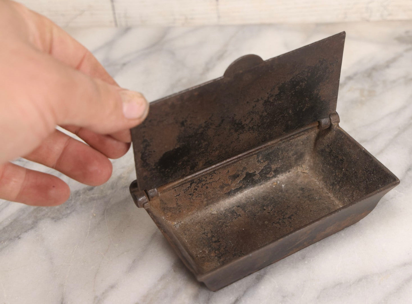 Lot 206 - Antique Cast Iron Self-Closing Match Safe, Patented December 20, 1864, D.M. & Co., New Haven, Connecticut