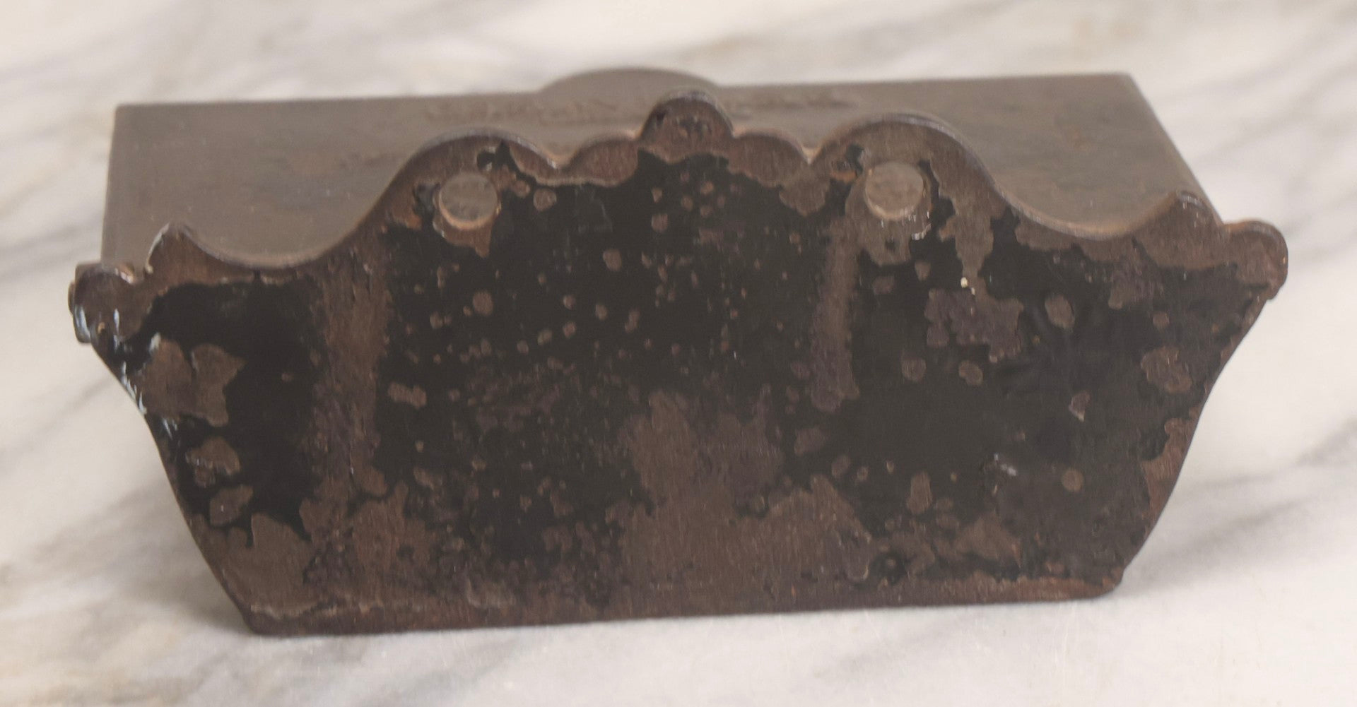 Lot 206 - Antique Cast Iron Self-Closing Match Safe, Patented December 20, 1864, D.M. & Co., New Haven, Connecticut