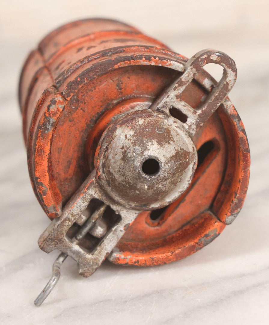 Lot 207 - Vintage Cast Iron Ice Cream Churn-Form Still Bank With “Save Your Money And Freeze It” Slogan, Orange Paint