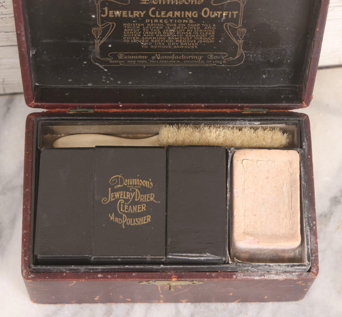 Lot 208 - Antique Dennison's Jewelry Cleaning Outfit In Original Labeled Box With Contents And Printed Directions, Dennison Manufacturing Co., Early 20th Century