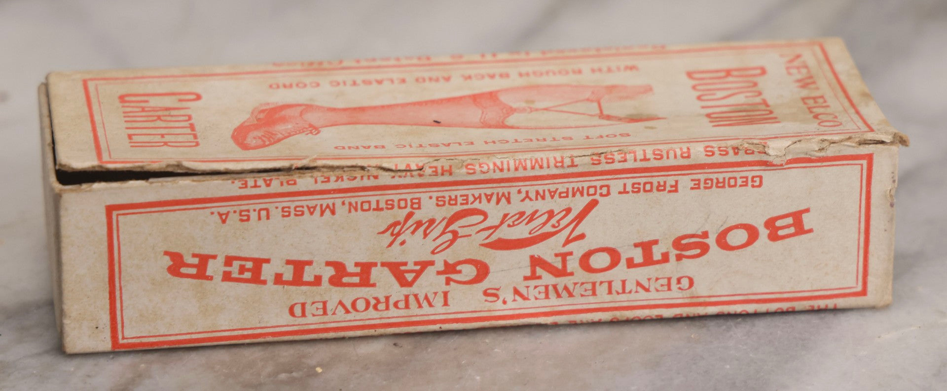 Lot 209 - Antique New Elco “Boston Garter” Box, George Frost Co., Boston, Massachusetts, Circa 1904, Baby Blue, Repurposed As Pin Box