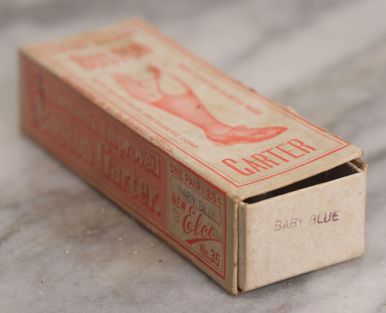 Lot 209 - Antique New Elco “Boston Garter” Box, George Frost Co., Boston, Massachusetts, Circa 1904, Baby Blue, Repurposed As Pin Box