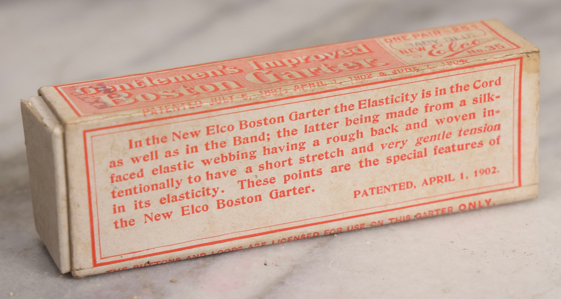 Lot 209 - Antique New Elco “Boston Garter” Box, George Frost Co., Boston, Massachusetts, Circa 1904, Baby Blue, Repurposed As Pin Box