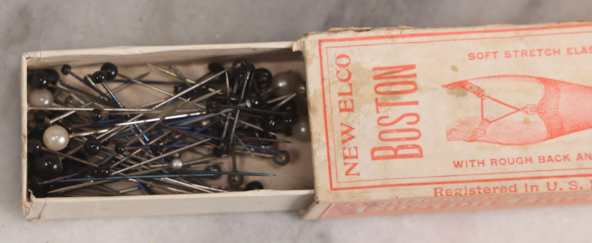 Lot 209 - Antique New Elco “Boston Garter” Box, George Frost Co., Boston, Massachusetts, Circa 1904, Baby Blue, Repurposed As Pin Box