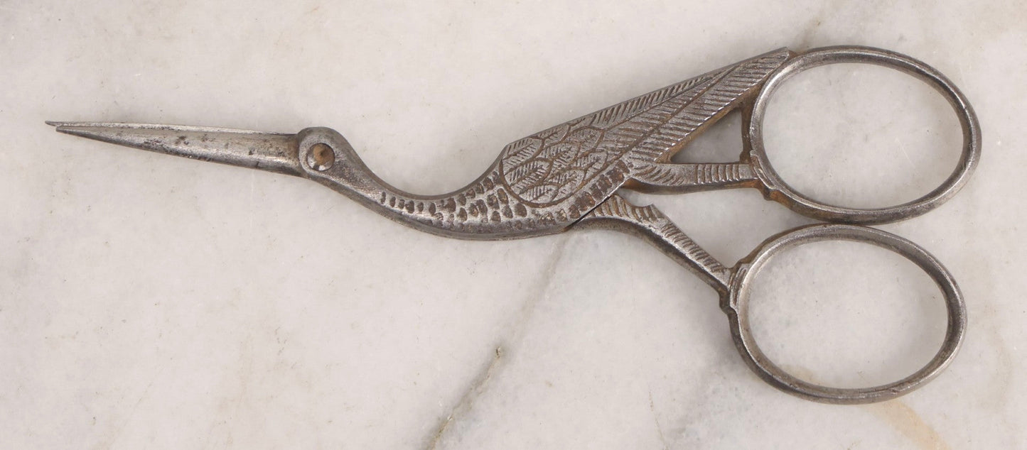 Lot 211 - Antique German Stork Motif Sewing Scissors, Cast Metal Figural Handle, Early 20th Century Textile Tool