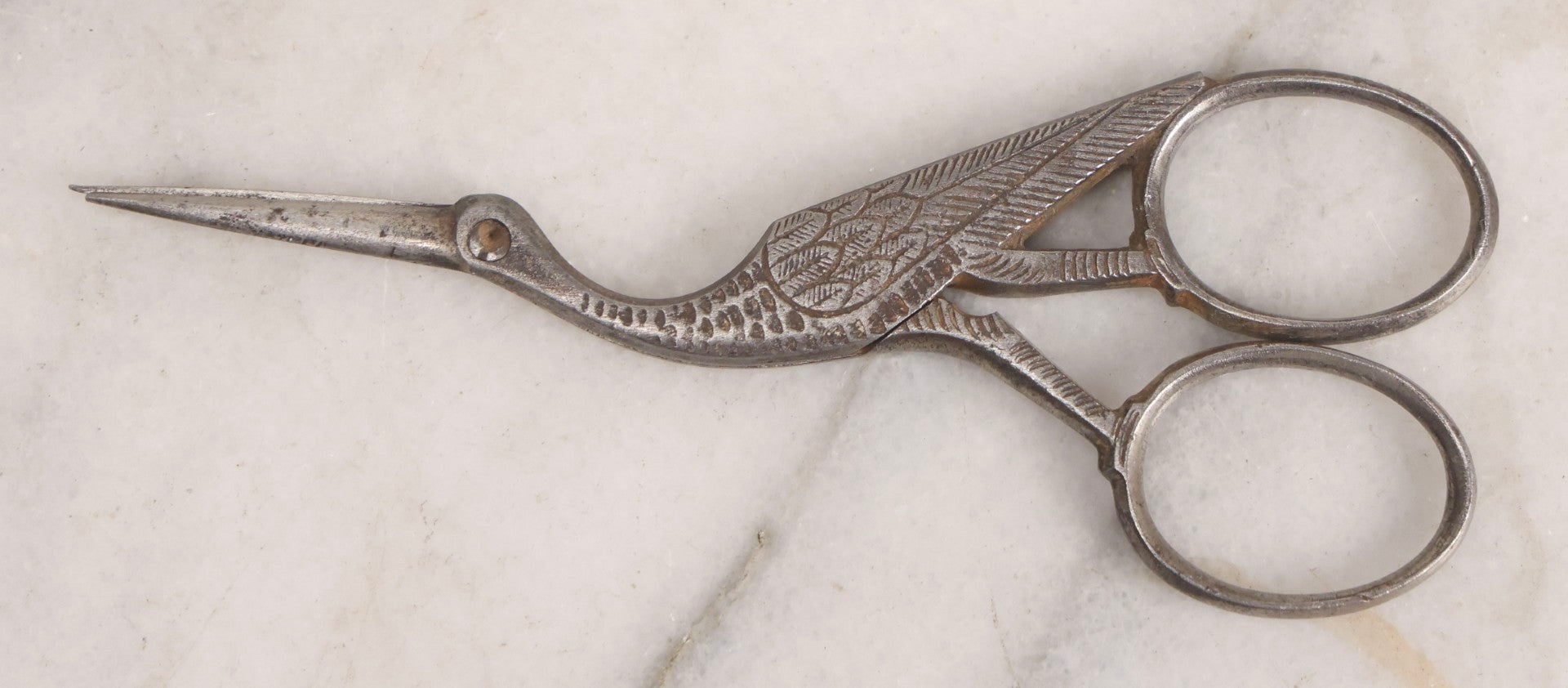 Lot 211 - Antique German Stork Motif Sewing Scissors, Cast Metal Figural Handle, Early 20th Century Textile Tool