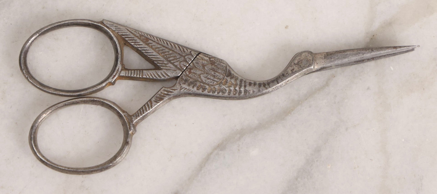 Lot 211 - Antique German Stork Motif Sewing Scissors, Cast Metal Figural Handle, Early 20th Century Textile Tool