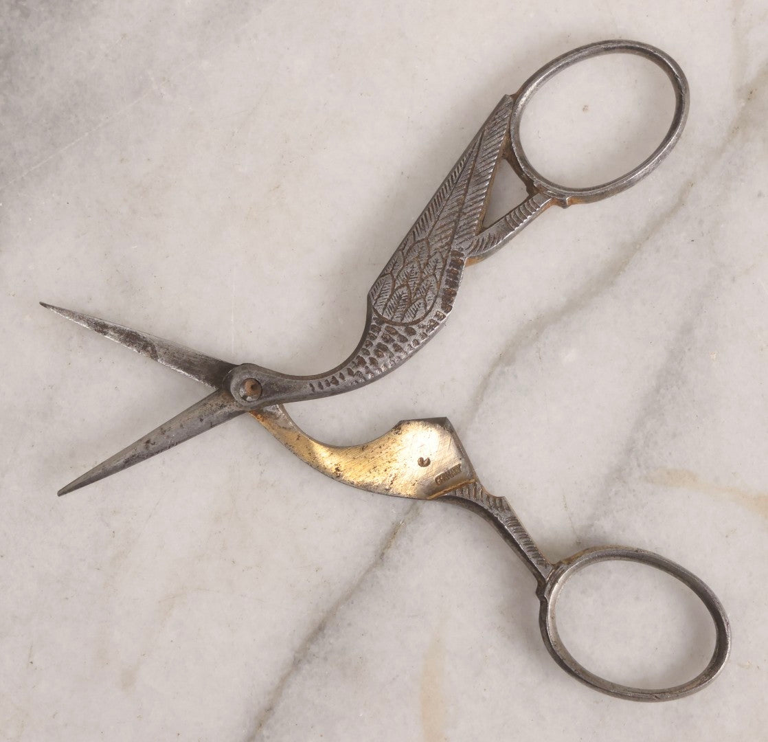 Lot 211 - Antique German Stork Motif Sewing Scissors, Cast Metal Figural Handle, Early 20th Century Textile Tool