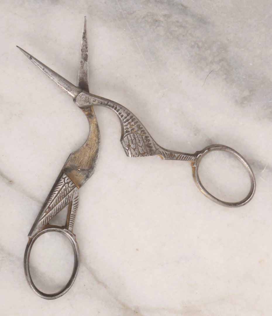 Lot 211 - Antique German Stork Motif Sewing Scissors, Cast Metal Figural Handle, Early 20th Century Textile Tool