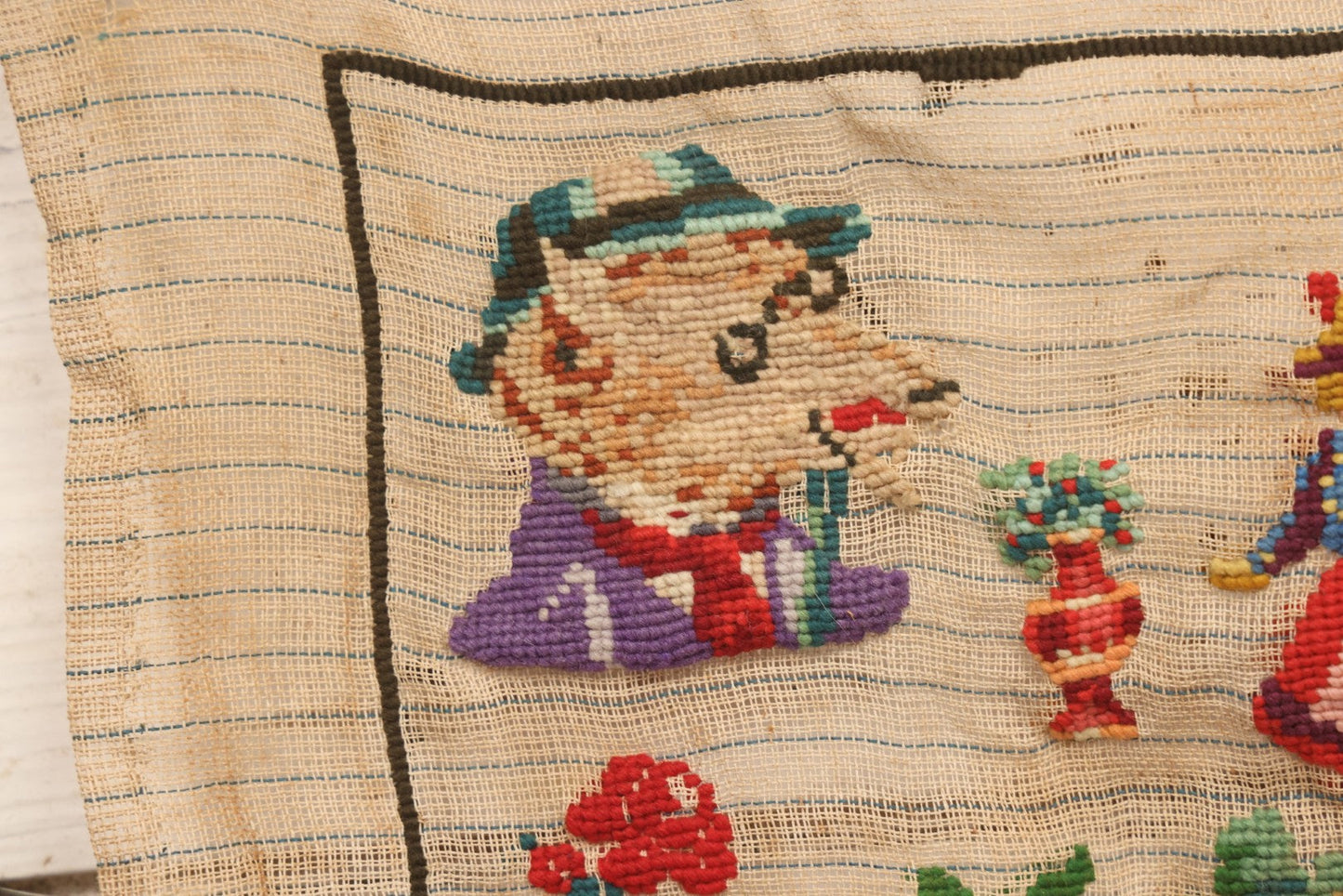 Lot 214 - Antique 19th Century Embroidery Sampler Dated “1880” With Figural, Animal, And Folkloric Motifs, Including Devil And Fox, Unframed