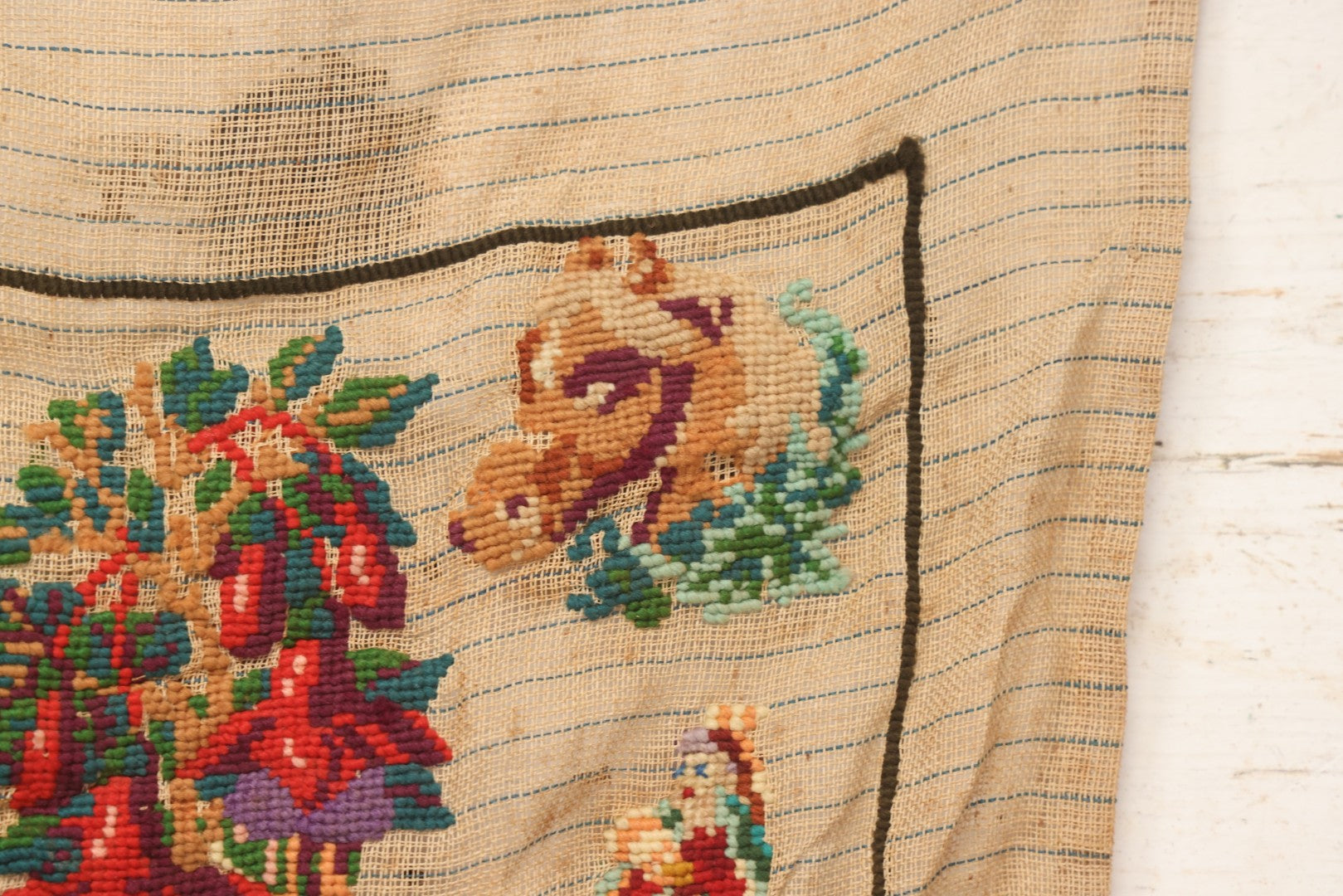 Lot 214 - Antique 19th Century Embroidery Sampler Dated “1880” With Figural, Animal, And Folkloric Motifs, Including Devil And Fox, Unframed