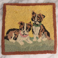 Lot 215 - Vintage Hand-Hooked Folk Art Mat With Pair Of Boston Terrier Dogs On Yellow Ground, Wool Hooked Textile, 9-1/2" x 9"