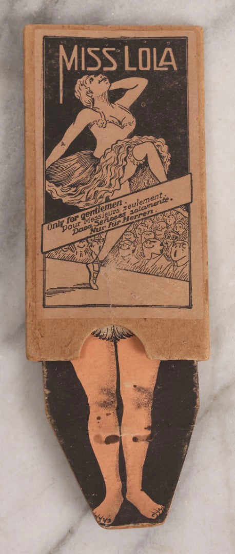 Lot 217 - Antique German Spring-Loaded “Finger Snapper” Risqué Joke Card, “Miss Lola – Only For Gentlemen,” Mechanical Pull-Tab Prank