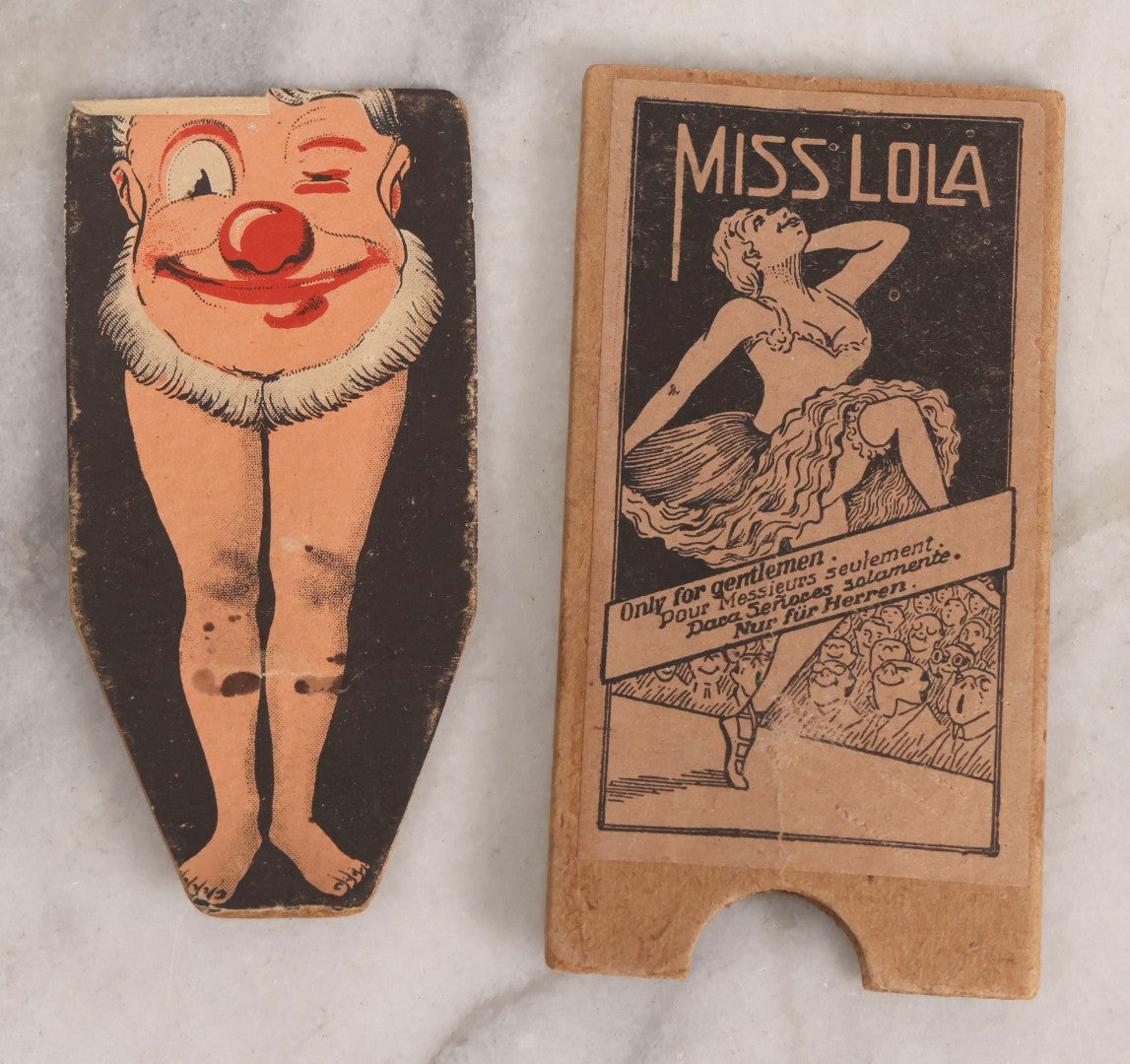 Lot 217 - Antique German Spring-Loaded “Finger Snapper” Risqué Joke Card, “Miss Lola – Only For Gentlemen,” Mechanical Pull-Tab Prank