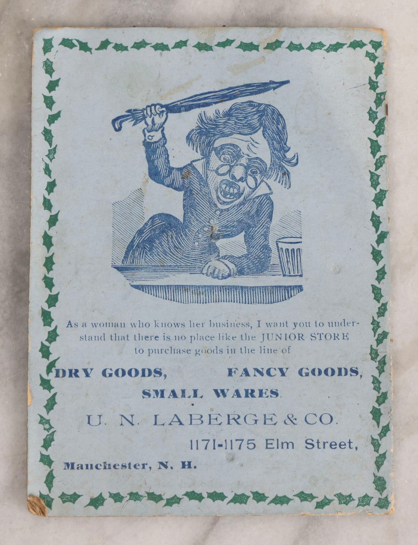 Lot 218 - Antique Metamorphic Needle Book With Optical Illusion Graphics, U.N. Laberge & Co. “Junior Store,” Manchester, New Hampshire, Circa 1903, With Original Needles