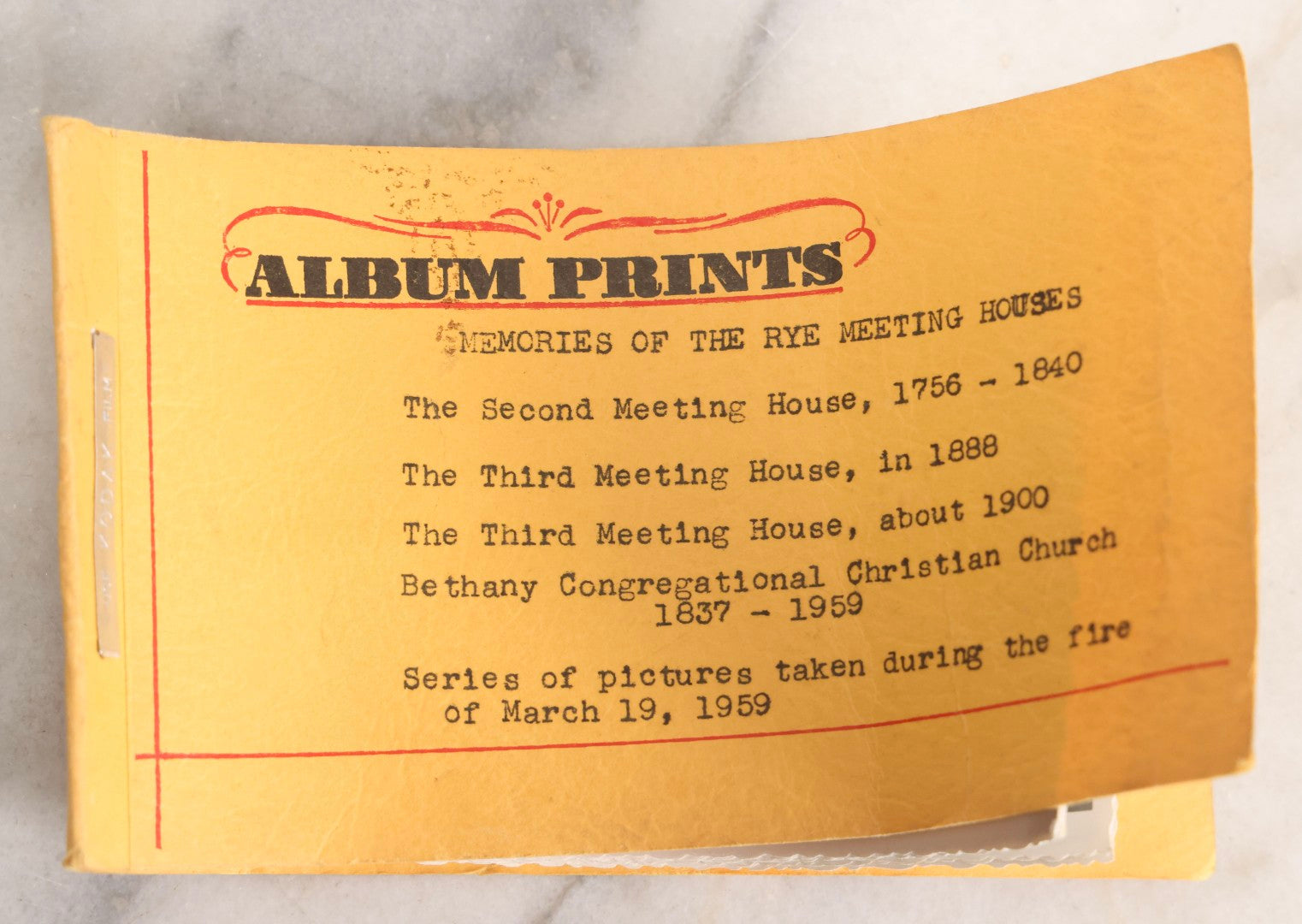 Lot 220 - Antique Photo Album Of Rye, New Hampshire Meeting Houses And 1959 Fire, “Memories Of The Rye Meeting Houses,” With Nine Original Snapshots