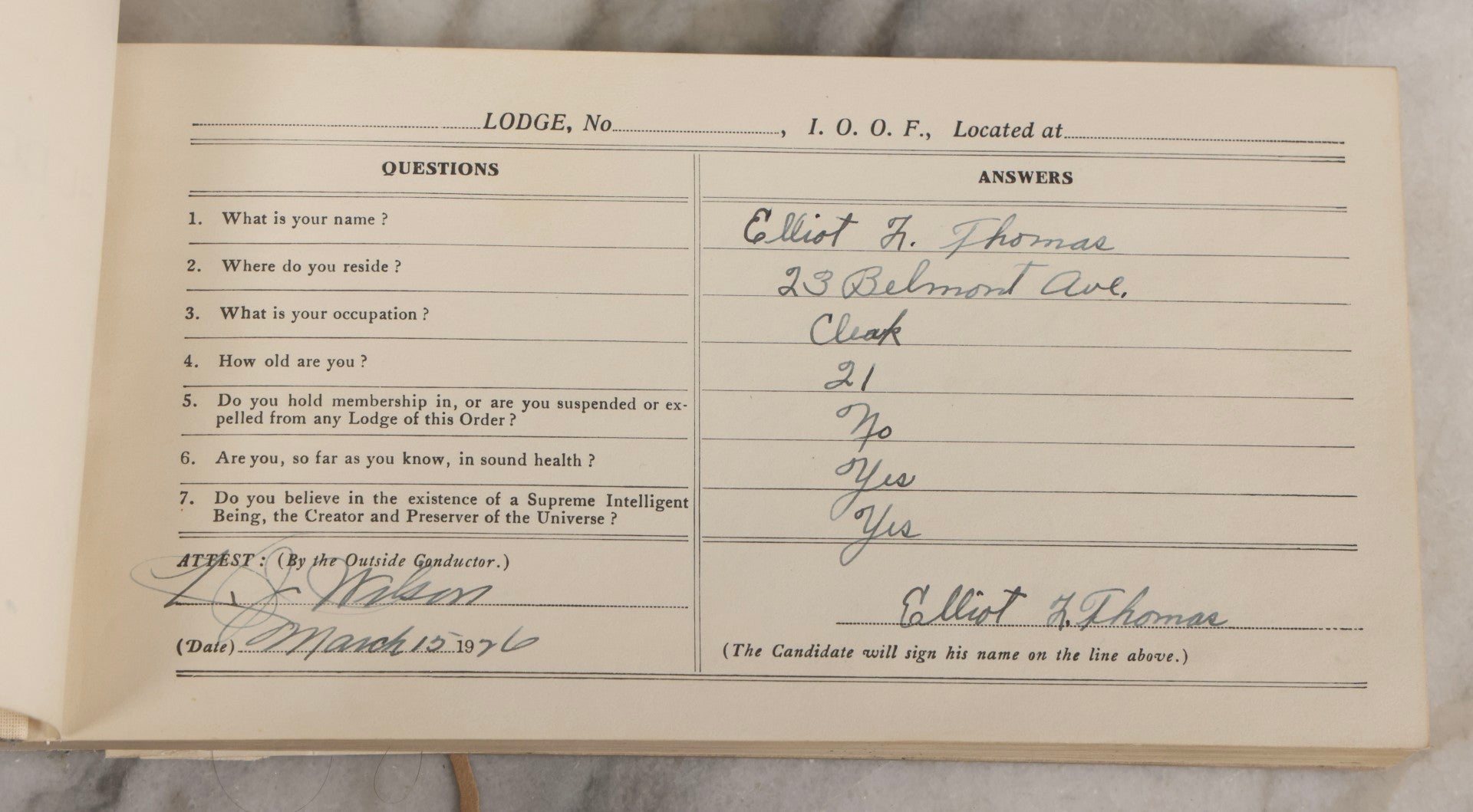 Lot 221 - Antique Independent Order Of Odd Fellows I.O.O.F.. Question Book For Subordinate Lodges, 1901, With Extensive Handwritten Entries