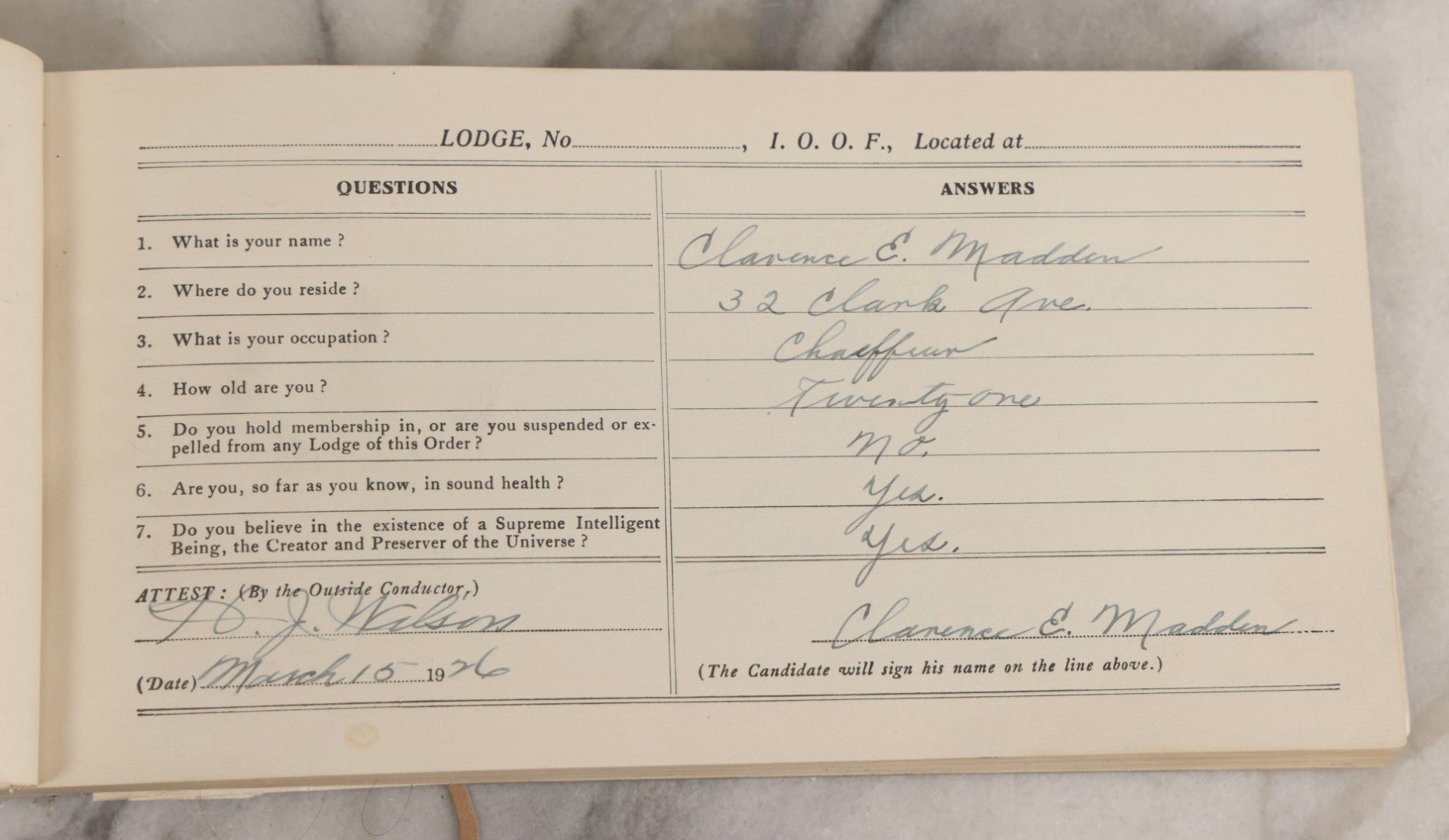 Lot 221 - Antique Independent Order Of Odd Fellows I.O.O.F.. Question Book For Subordinate Lodges, 1901, With Extensive Handwritten Entries