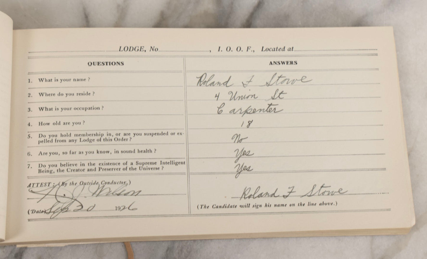 Lot 221 - Antique Independent Order Of Odd Fellows I.O.O.F.. Question Book For Subordinate Lodges, 1901, With Extensive Handwritten Entries