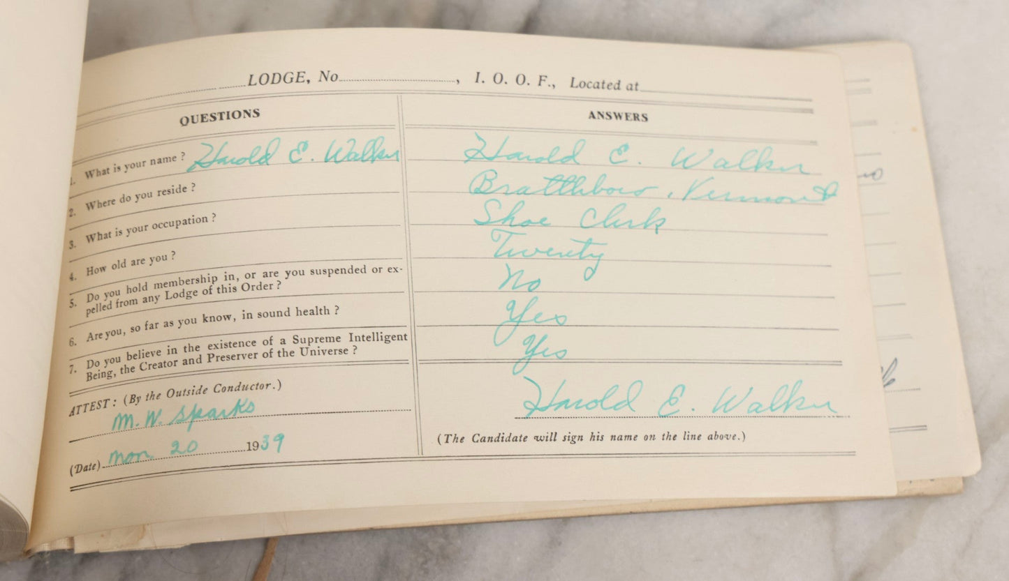 Lot 221 - Antique Independent Order Of Odd Fellows I.O.O.F.. Question Book For Subordinate Lodges, 1901, With Extensive Handwritten Entries
